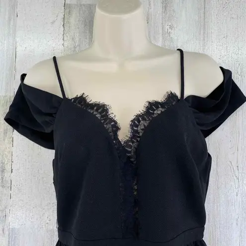 WAYF Mini Dress Womens Small Black Off Shoulder Lace Hem Cleavage Adjustable
