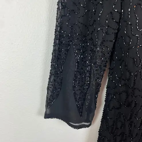 Jessica London NOS VTG Black Fully Beaded Sheer Sleeve Cocktail Party Dress 16W