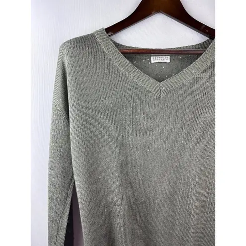 Brunello Cucinelli Women’s Small Olive Green Sparkly Knit Sweater