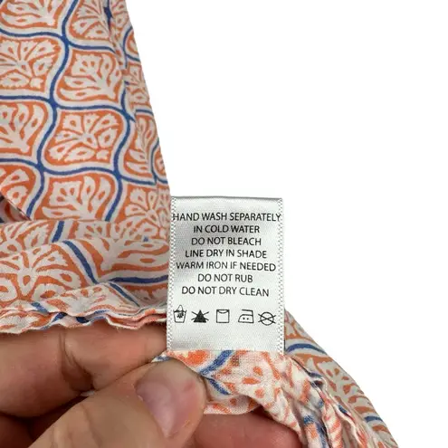 Roberta Roller Rabbit Small 100% Cotton Orange White & Blue Printed VNeck Blouse