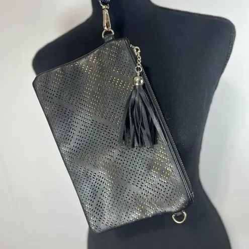 MMS Black and Gold Laser Cut Zip Close Wristlet Clutch Bag