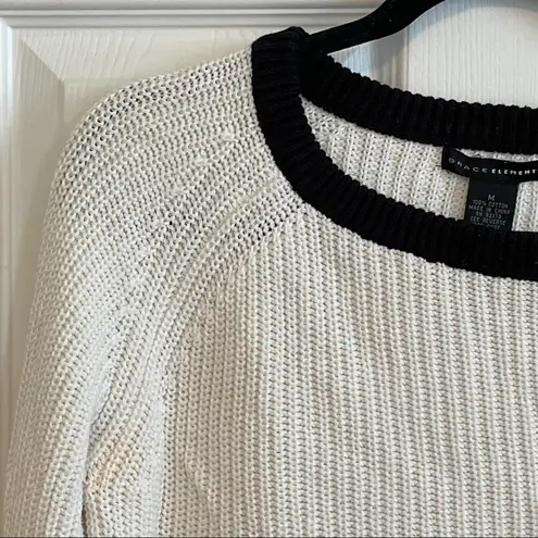 Grace Elements Black and White Lace Up Stitch Detail Sweater Size Medium