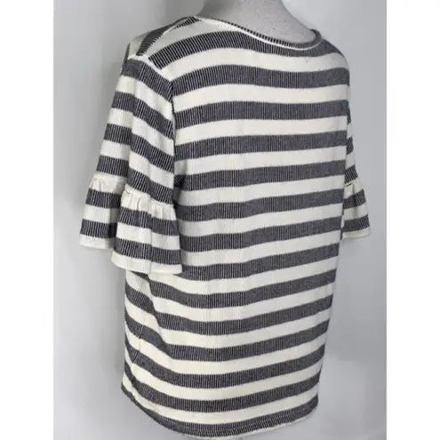 Pleione Black & White Stripe Short Bell Sleeve Stretchy Casual Top Small