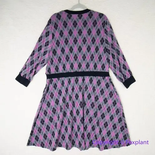 Unique Vintage Adorable Purple & Pink Argyle Sweater Dress women plus size 1X