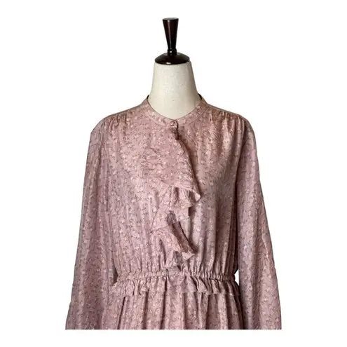 Coach Dress Women 10 Pink Silk Floral Print Ruffle Front Gathered Yoke Midi