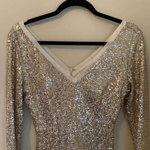 Wow Couture Long Sleeve Gold Sequin Dress