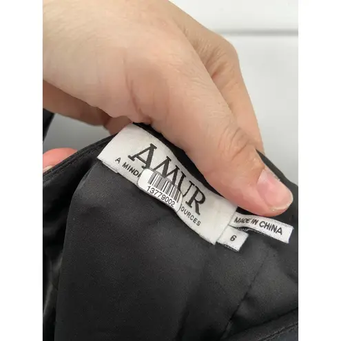 Amur Pasqualena Black Floral Print One Shoulder Ruffle High Low Dress Size 6