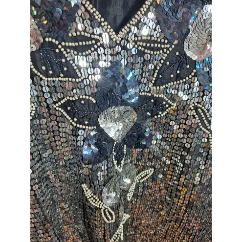 Women's Multicolored Floral Sequin Pure Silk V