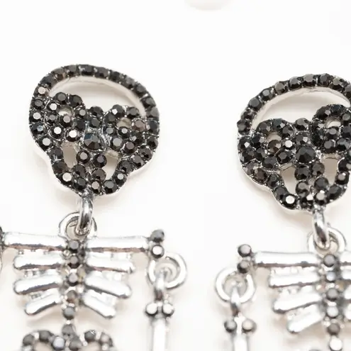 Halloween. Rhinestone Silver Skeleton Earrings.