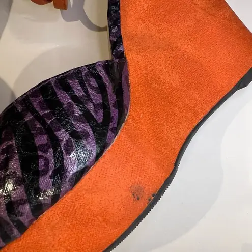 FRH Women's Colorful Animal Print Wedge Heels Size 8.5 Orange