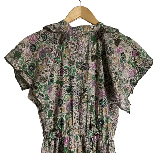 Zadig & Voltaire Karolina Ruffled Paisley Short Sleeve Midi Dress Size Small