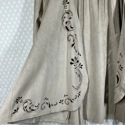 Soft Surroundings Tan Suede Floral Eyelet Cardigan