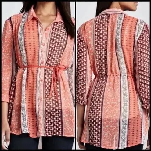 Free People Free‎ People Moonlight Mile Woven Top Hot Coral Floral Size Small