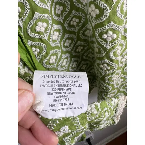 Simply EnVogue Embroidered Halter Top /Mini Dress– Green/White 100% Cotton S/M Green Size 0