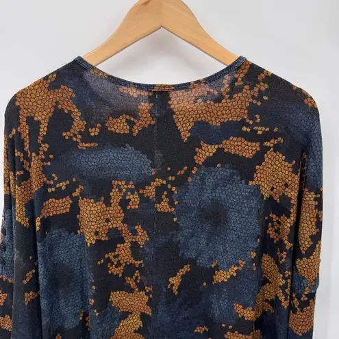 Clara Sun Woo Tunic Top Womens Small Oversized Blue Gold Floral Polyester VTG