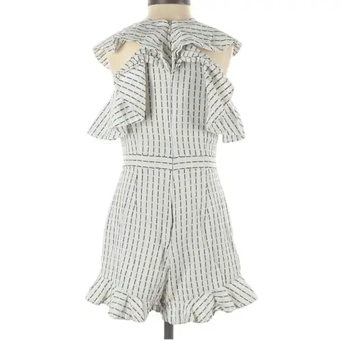 Amur White Black Pinstripe Ruffled Seersucker Zip Up Back Knit Romper Size 4