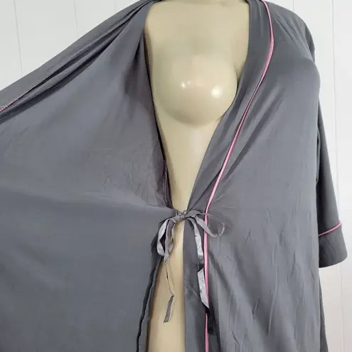 Bebe  Sleepwear Womens L Dark Grey Belted Robe w/ Pink Trim