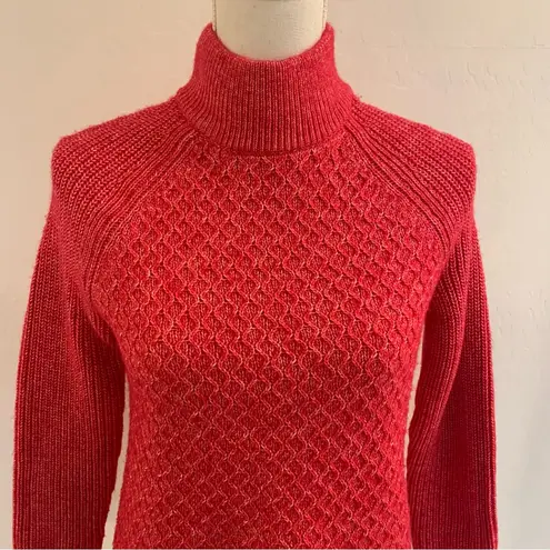 Talbots EUC  Petite Pink Red Heather Mock Neck Textured Knit Sweater Size SP - Image 3