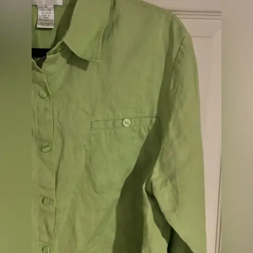 Chadwick's Chadwick’s 100% Linen Button Down Blouse, Lime Green, 42-3355-7, Size 12