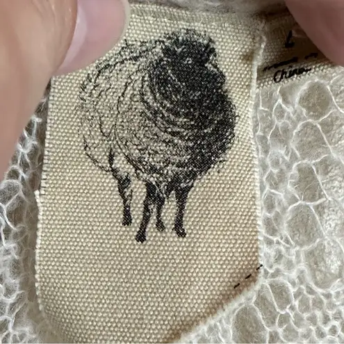 Black Sheep Ivory Boho Crochet Lace 3/4 Bell Sleeve Suede Trim Sweater Large