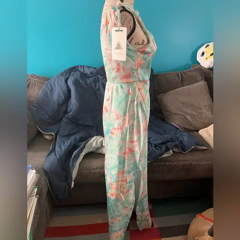 Here Comes the Sun NWT Portland One-Shoulder Maxi Dress Floral Mint, Small