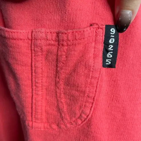 90265 Vintage Red Pink Button Up Overall Dress Tie Straps Medium