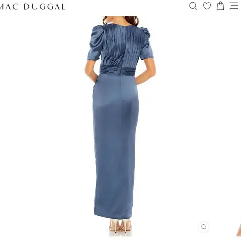 Mac Duggal NWT PUFF SLEEVE PLEATED BODICE DRAPED GOWN Blue 14