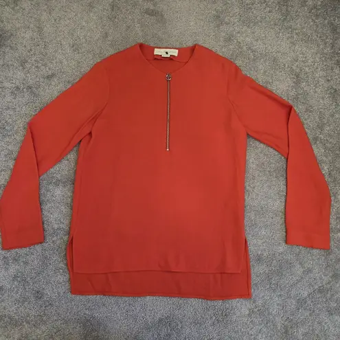 Stella McCartney Size 38 Orange 3/4 Sleeve Silver Half Zipper Blouse Stretch