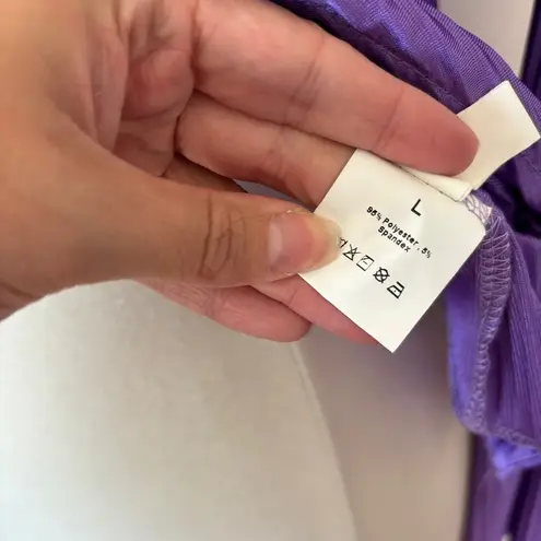 Lyaner Brand Retro Solid Purple Textured Cut Out Long Sleeve Collared Blouse