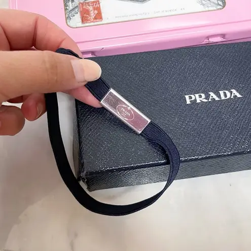 Prada Authentic  Navy & Silver Metal Logo Elastic Choker / Bracelet