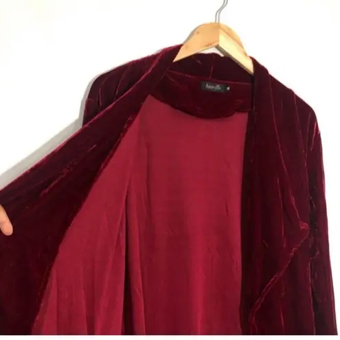 New Amaryllis Velvet Drape Open Front Oversized Burgundy Cardigan Size Medium Red