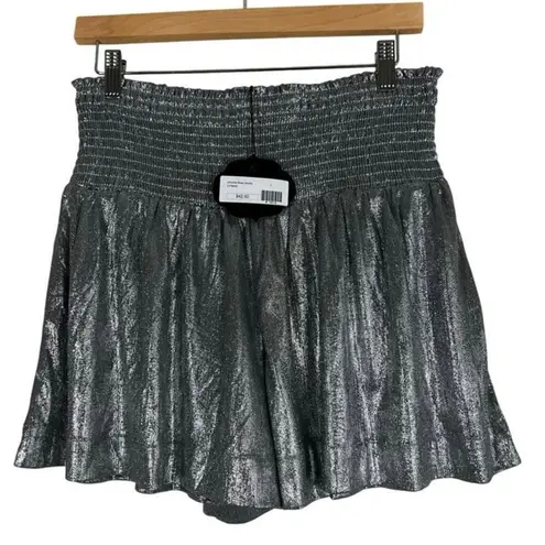 TCEC NWT Shorts Womens M Silver Chrome Metallic High Rise Smocked Futuristic Y2K