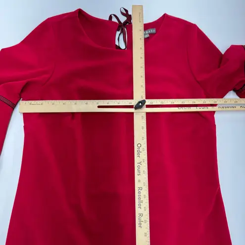 Sharagano Dress Womens Small Red Bell Sleeve Flounce Keyhole Back Tie Mini