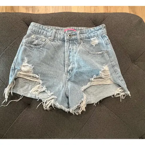 Edikted Distressed Denim Shorts Light Wash Ripped Button Fly size S