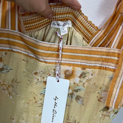 By the River Yellow Floral Midi Dress Tie Strap Sundress Cottagecore Size M Size M