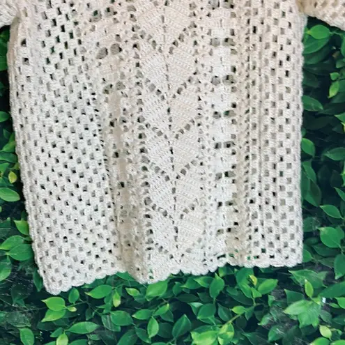 Crotchet style short sleeve white trendy see through top White Size undefined