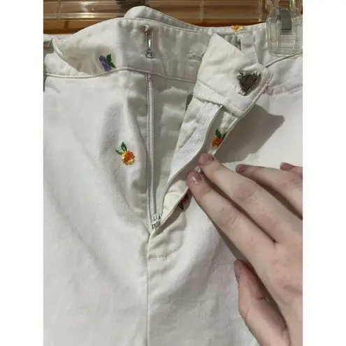 Rafaella White With Embroidered Flower Pants Slack Cotton Stretch