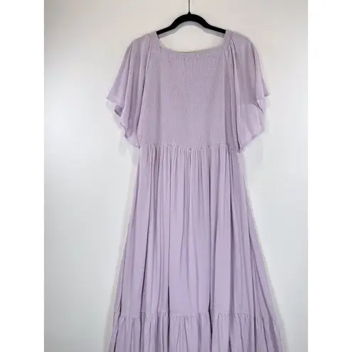 Baltic Born NWT Dress Purple Felicity Maxi Smocked V Neck Short Sleeve Flowy XL