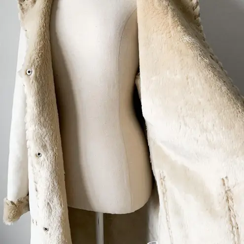 Chadwick's Collection Ivory Cream Vintage Faux Fur Lined Suede Coat Jacket Size M
