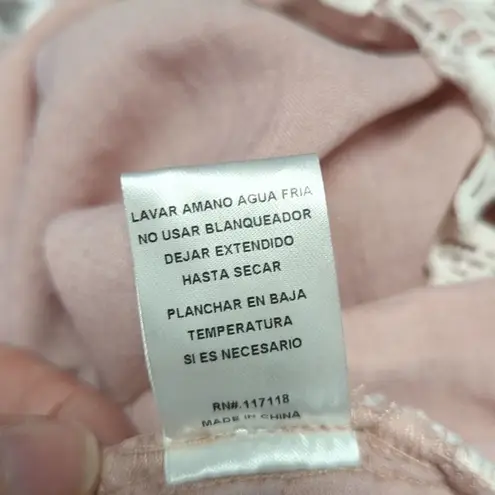 Tassels N Lace Smocked Off-Shoulder Tunic Dress Woman's Size Large Pink White