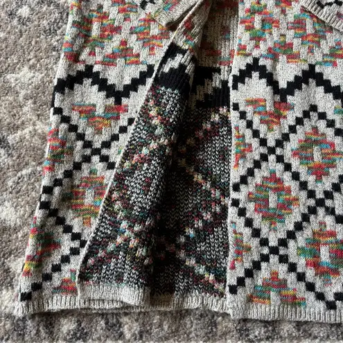 Dreamers Black and Cream Multicolor Chevron Cardigan with Floral Accents Size S