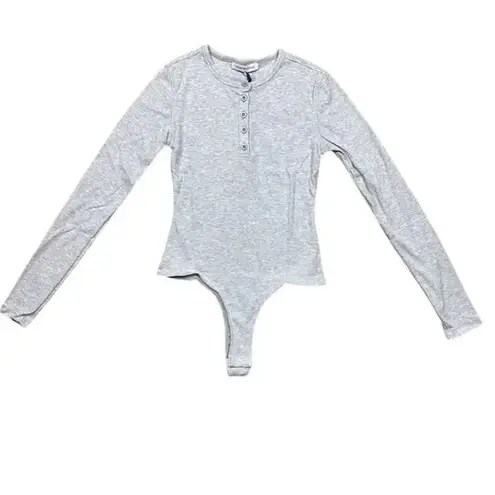 We Wore What NWT Longsleeve Crewneck Henley Bodysuit Buttons XS Heather Grey #3550