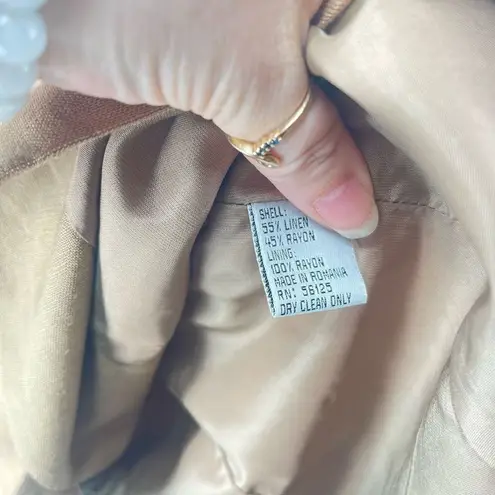 F.P.S.A vintage Three Button Blazer Jacket Short Sleeve Linen Blend Khaki Size 1 Brown