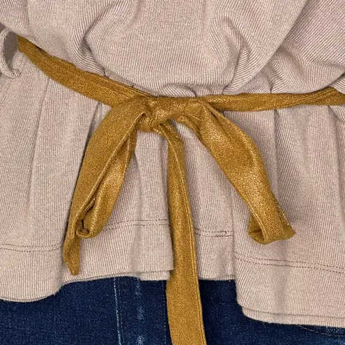 Ella Blue Blouse With Dolman / Batwing Sleeves Tan Belted Size Large