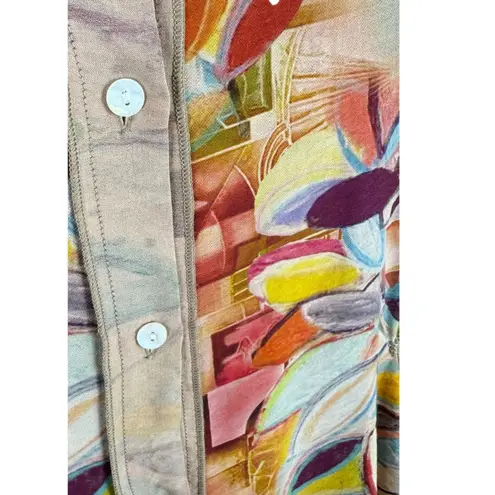 Radzoli Artsy Floral Button Up Collared 3/4 Roll Tab Sleeve Tunic Dress Size S