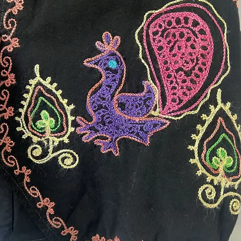 Vintage Vest Womens Embroidered Boho Hippy Sleeveless Black vest Sz Med