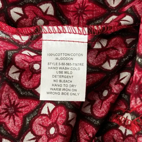 Roper Shirt Womens Medium Red White Geometric Floral Cowgirl Western Colorful