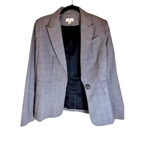 Loft  Glen Plaid One-Button Blazer Gray Workwear Jacket Size 8