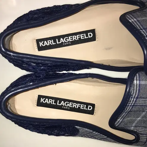 Karl Lagerfeld Paris Women’s Carly Plaid Fabric Floral Embroidered Slip-On Shoes