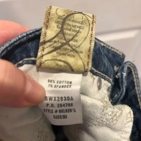 BKE Sabrina Bootcut Jeans Womens Blue Distressed Embellished Rhinestone Size 24